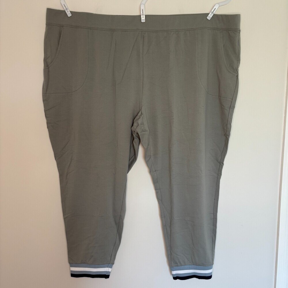 Sport Savvy NEW French Terry Jogger with Stripe Cuff Hem Womens 4X Petite Gray